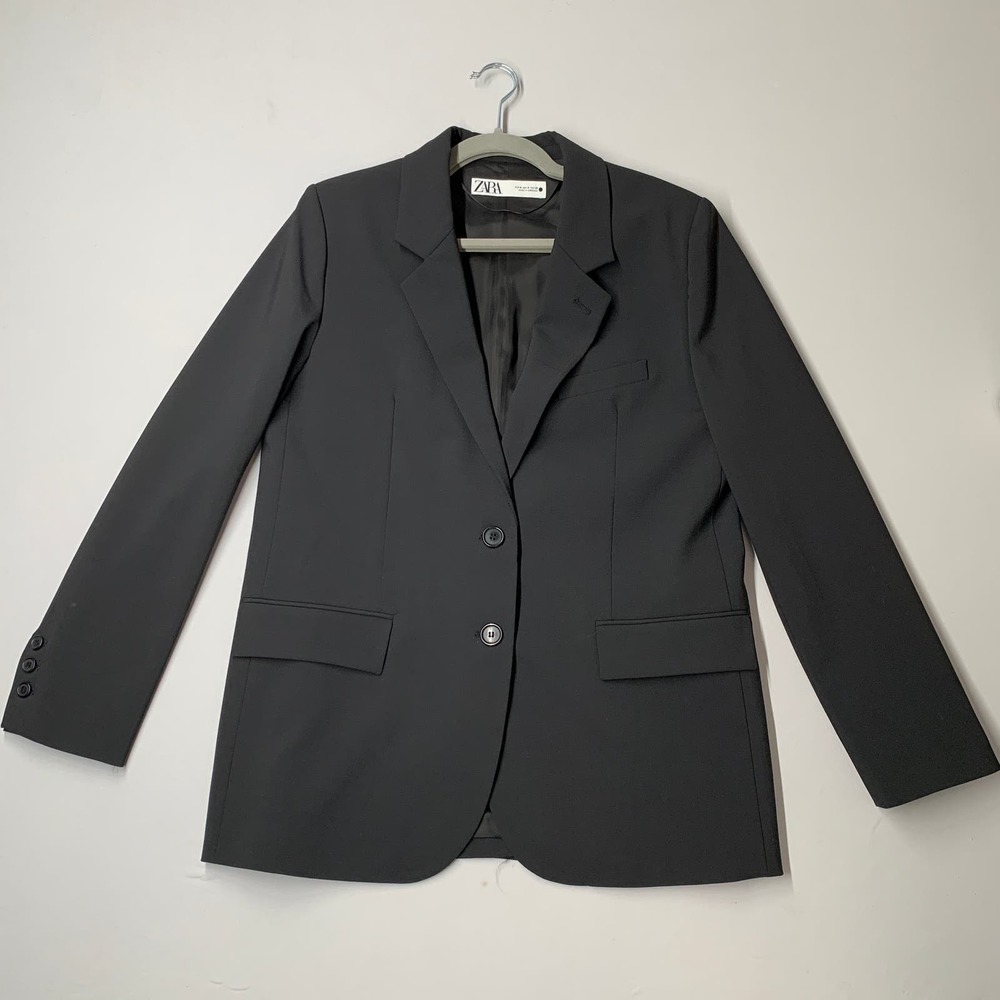 Zara Women Blazer M Black Long Sleeve Single Breasted Jacket Workwear Business
